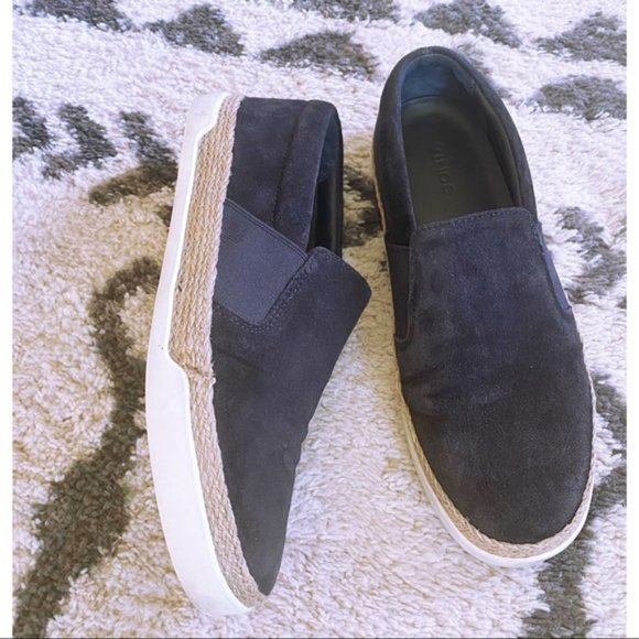 VINCE Navy Suede Slip On Jute Sneaker Shoes Blue - Picture 2 of 8